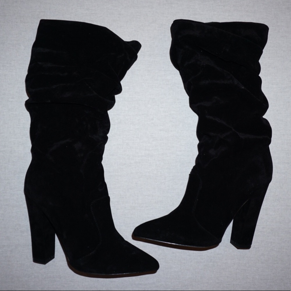 Black Suede Slouch Boots